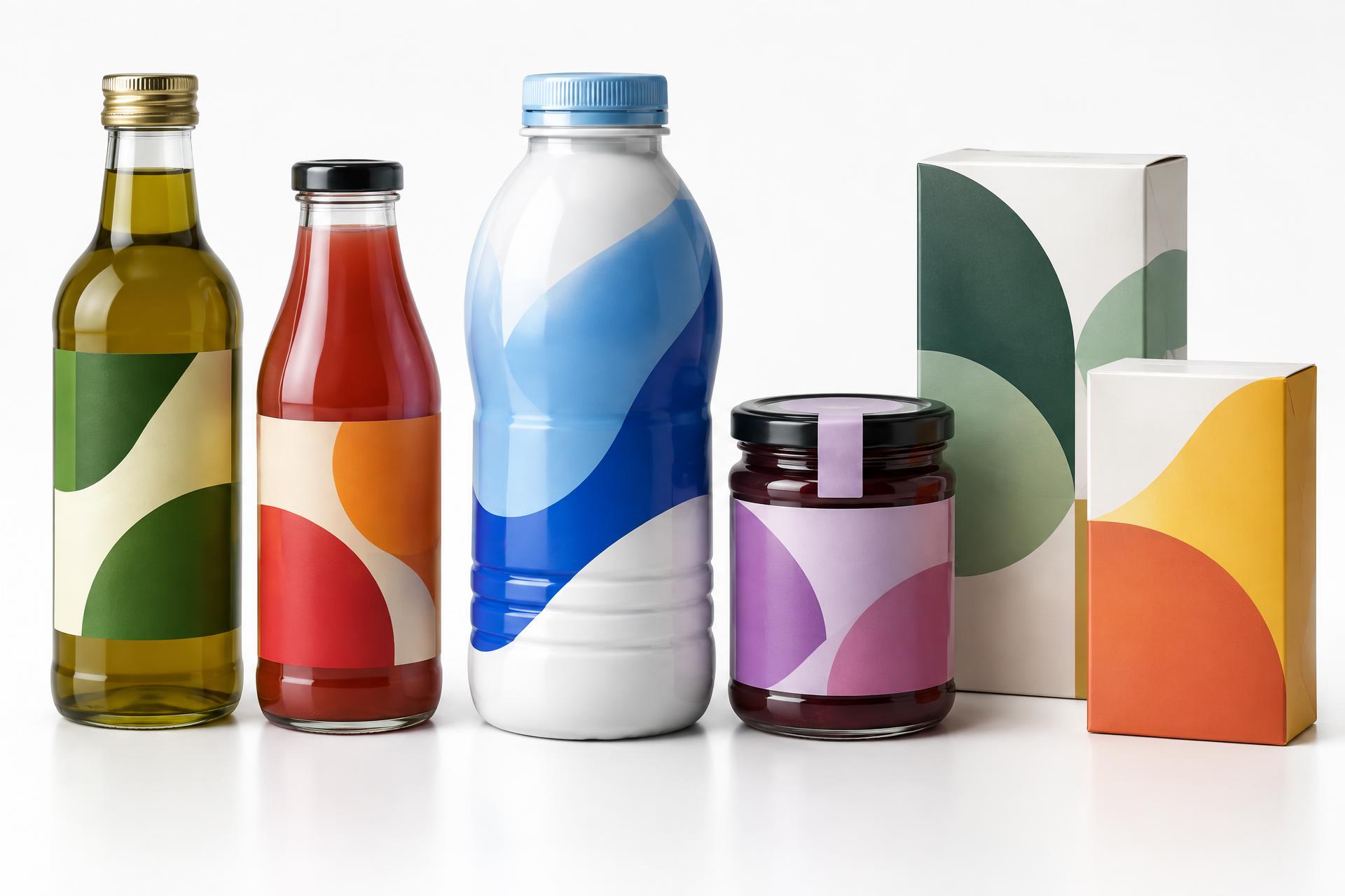 Labelled bottles, a shrink-sleeved container, a sealed jar and printed folding cartons made by Dupack
